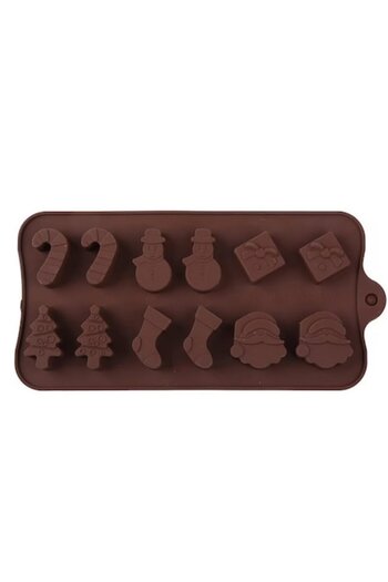 topbazar Silicone mold for homemade chocolate, candies, jellies or ice cubes, Christmas design, brown, 10 x 2