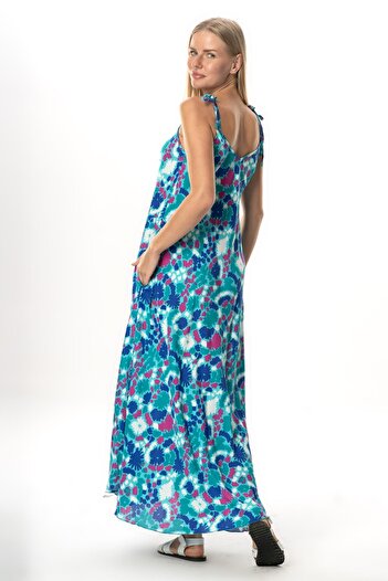 Eliş Şile Bezi Strappy Viscose Suzan Long Summer Dress Abstract Nile Green Syt Nlysl