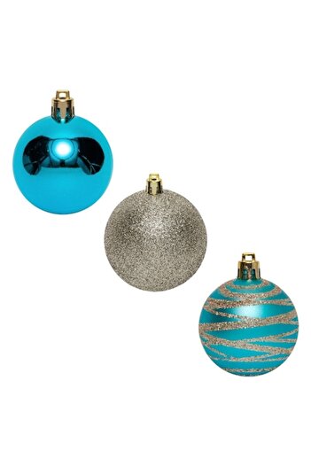 ANTBRO Set of 12 Christmas Baubles, New Line, Various Models, 5 cm, Turquoise/Champagne