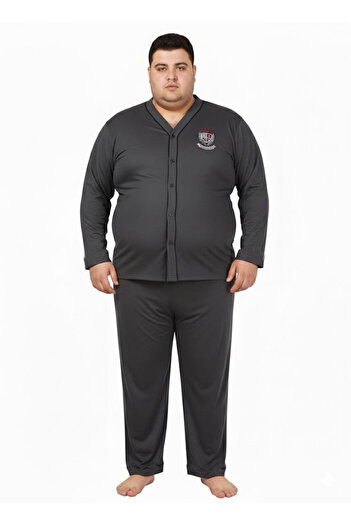 Lukitus Battal Large Size Front Buttoned Cotton Men's Pajama Set