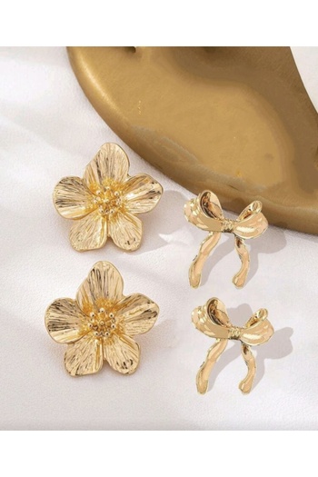 monalisatoka Kadın Gold Çiçek ve Fiyonk Model Küpe 2 Çift