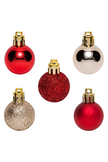ANTBRO Set of 20 Christmas Baubles, New Line, 3 cm, Various Designs, Red/Champagne