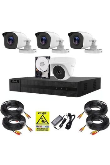 Hilook complete surveillance kit – 3 outdoor 2MP IR20m + 1 indoor 2MP, 4-channel DVR, 500GB HDD, m