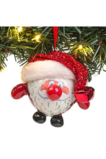 ANTBRO Christmas bauble with Santa head, red hat with bell, feet, ears and red nose, 6.5cm