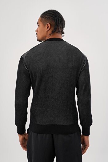 odelon Men's Regular Fit Vanize Knitted Cotton Crew Neck Black Knitwear Sweater