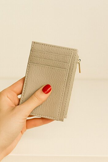 KızılkayaStore Crocodile Patterned Ecru Card Holder with Coin Compartment