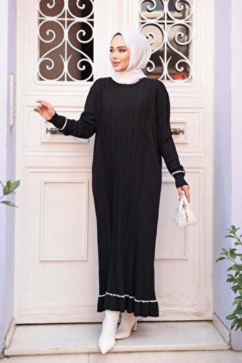 N.S NEVA STYLE Black Mercerized Knitwear Hijab Dress 6745S