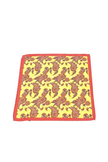 6AM Ceremony Yellow pocket square with red paisley print and red border