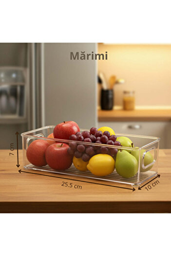 Köken Set of 4 refrigerator and kitchen shelf container, 25.5x10x7 cm, BPA-free transparent plastic