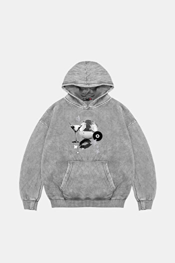 Sekizbiraltı Martini Disco Printed Oversize Unisex Washable White Hoodie