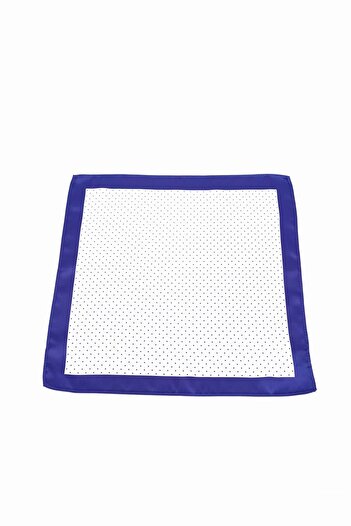 6AM Ceremony White pocket square with black polka dots and deep blue border