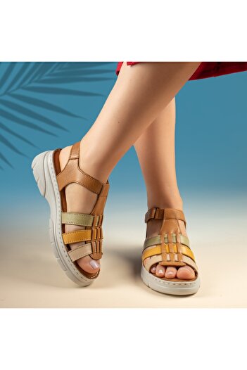 BMoD Women's brown leather platform sandals with a strap MOD13628