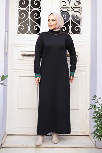 N.S NEVA STYLE Black Mercerized Knitwear Hijab Dress 36291S