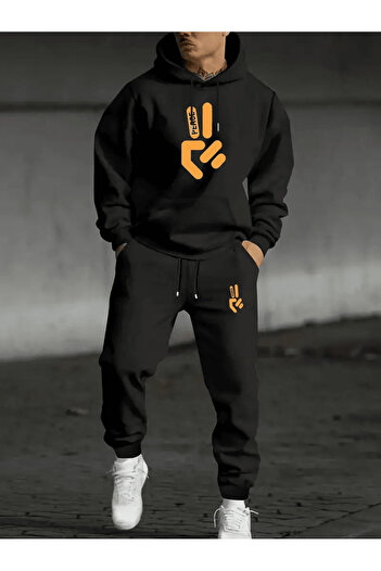 LAVİTTA Victory Sign Graphic Sportswear Men's Hoodie Set
