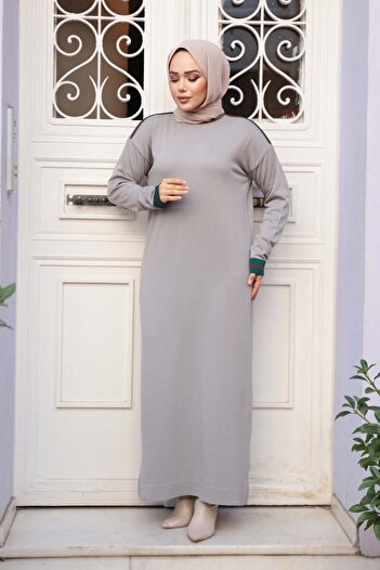 N.S NEVA STYLE Gray Mercerized Knitwear Hijab Dress 36291Gr