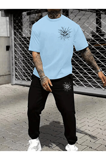 LAVİTTA Oversize Men's T-Shirt and Bottom Set with Bat Emblem