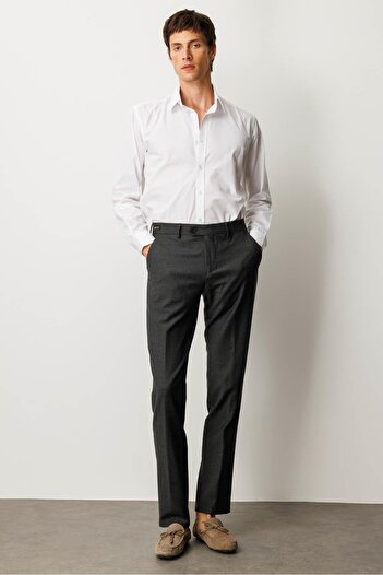 Desen Triko Men's Wool Blend Trousers with Pockets Antra