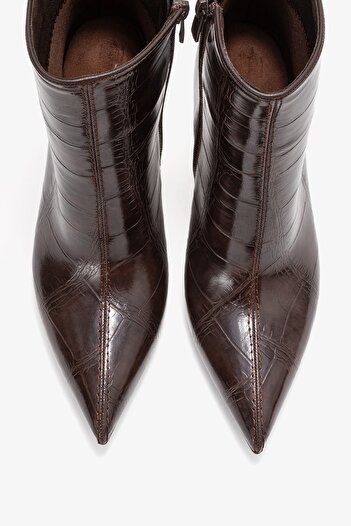 LuviShoes Crista Brown Print Pointed Toe Women's Heeled Boots