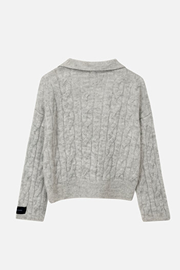 Amia&Co. Gray Viscose Polo Neck Relaxed Fit Sweater