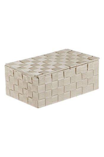 SHOPIENS Beige Storage Box Basket, Metallic, With Lid, 27.5x17.5x11 cm
