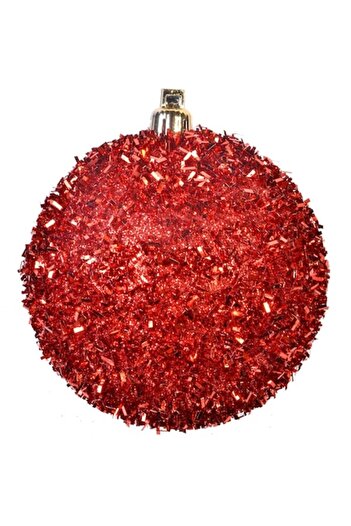SHOPIENS Red Tinsel Christmas Baubles, Set of 6, 8 cm (Plastic)