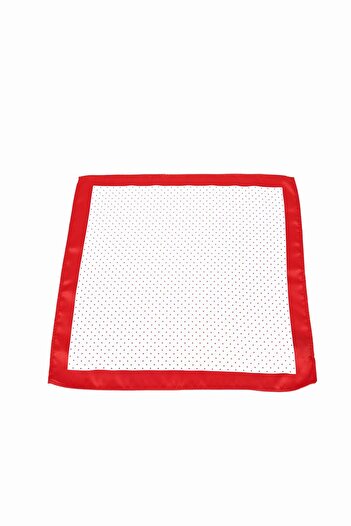 6AM Ceremony White pocket square with red polka dots and red border