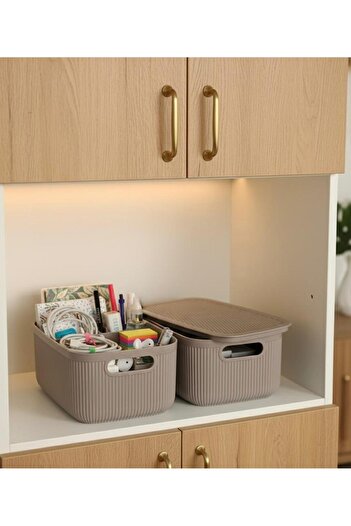 Okyanus Home Linea Smart Box Mink 2.4 Lt Multi-Purpose Storage Box with 2 Lids