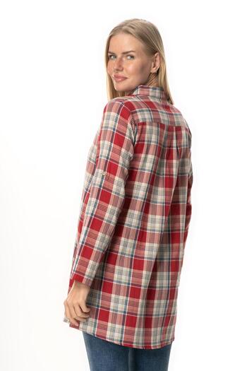 Eliş Şile Bezi Women's Şile Cloth High Neck Summer Tunic Red Navy Blue Plaid 3057