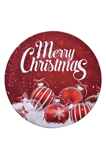 SHOPIENS Christmas Decorative Round Plastic Tray, Red, 33 cm, Red Baubles, 'Merry Christmas'