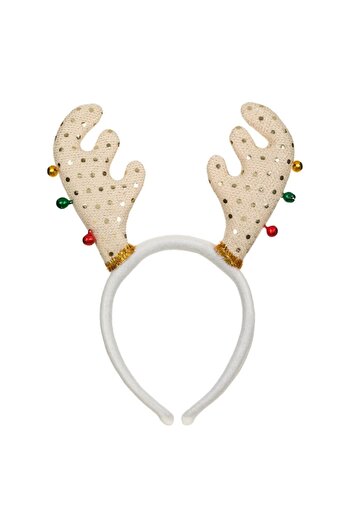 SHOPIENS Reindeer Horns Hair Headband, Ecru with Colorful Bells (Polyester) - MYONNA