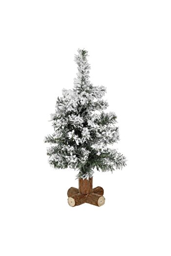 SHOPIENS Artificial Christmas Tree, 50 Branches, Artificial Snow, Wooden Base, 40 cm