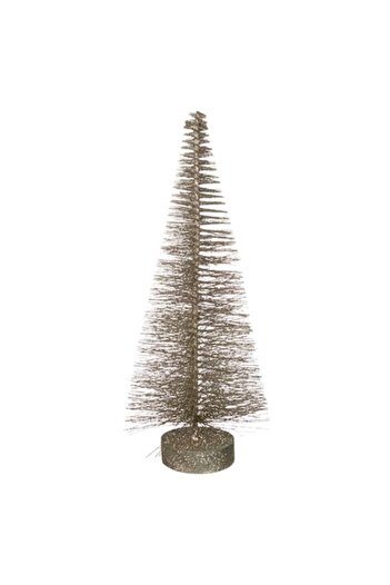 SHOPIENS Christmas Decoration Conical Tree, Beige, Glitter, Wooden Base, 35 cm