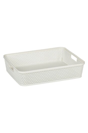 SHOPIENS Plastic Storage Basket, Rattan Style, Ecru, 4.38L, 35.5x29x9cm