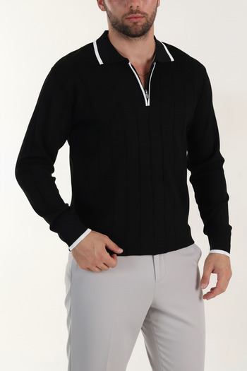 MENOFOURSWEAR Old Money High Quality Long Sleeve Polo Neck Men's Knitwear Sweater Black