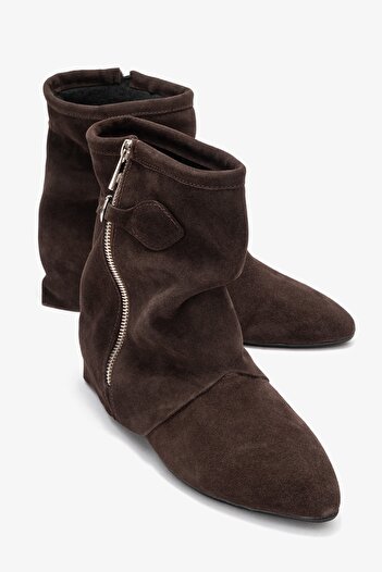 LuviShoes Noar Brown Suede Genuine Leather Drawstring Zippered Women's Boots