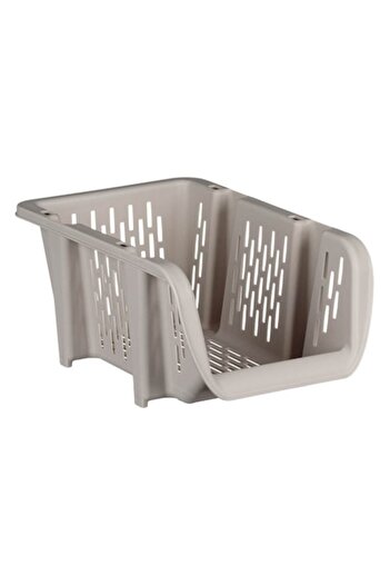 SHOPIENS Beige Stackable Storage Basket, Plastic, 30.7x20x13.4 cm