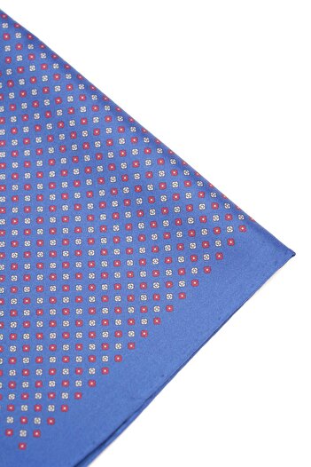 6AM Ceremony Blue pocket square with red polka dot print