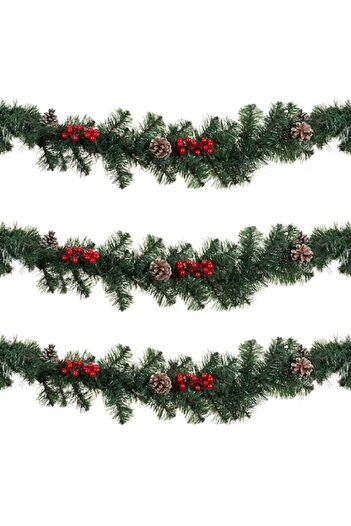 SHOPIENS Christmas garland, green with berries and cones, 2.7m x 26cm, plastic