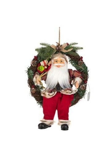 UnderShop Decorative Wooden Christmas Wreath with Santa & LED 45 cm
