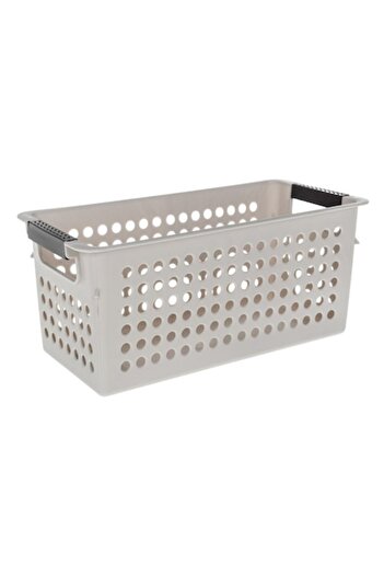 SHOPIENS Plastic Storage Basket, Perforated Pattern, Handles, Taupe Color, 4L Capacity