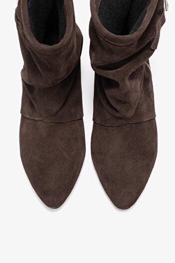 LuviShoes Noar Brown Suede Genuine Leather Drawstring Zippered Women's Boots