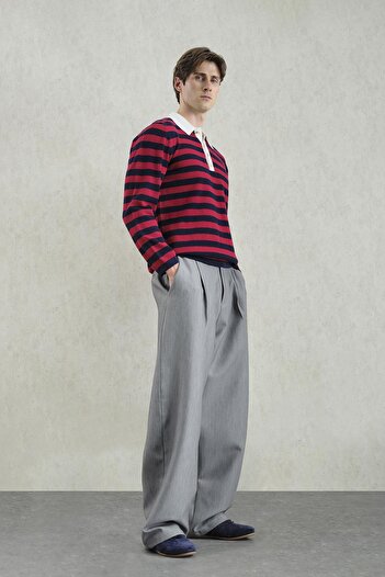GIESTO Gold Buttoned Striped Polo Neck Sweater