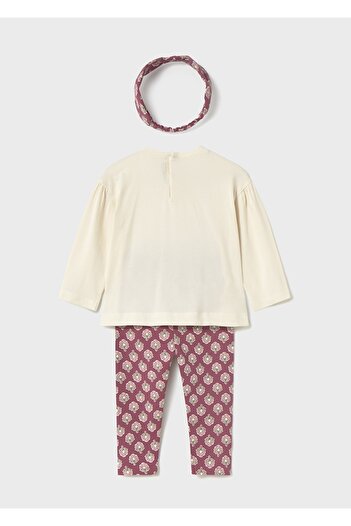 MAYORAL 3-Piece Baby Girl Set (1-4 Years) – Beige Sweatshirt, Patterned Pink Leggings, Patterned Bandana