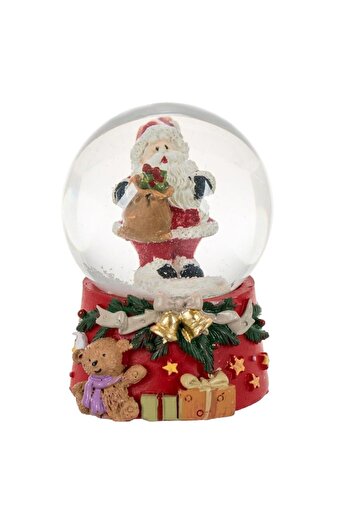 SHOPIENS Decorative Christmas Liquid Globe, Glass-Ceramic, 4x6cm, Santa on Red Base with Gifts