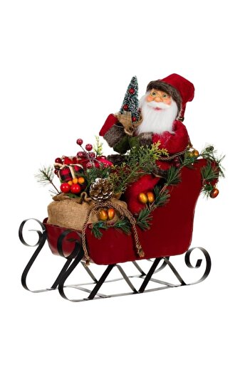 SHOPIENS Decorative Figure - Santa Claus with Sleigh, Metal, Red, 40x16x44 cm