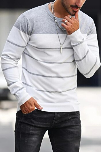 Oksit Santi Slim Fit Striped Crew Neck Men's Knitwear Sweater