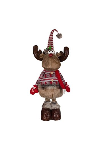 SHOPIENS Christmas Decorative Deer Figurine, Extendable Legs, Zakar Coat, Red Scarf, 108-150 cm