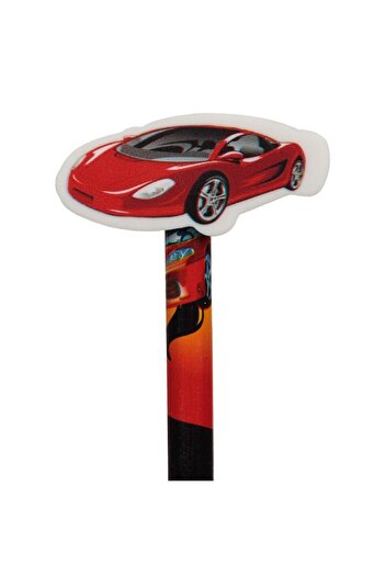 SHOPIENS Fancy Pencils Set, Car and Flame Design, 2 Pieces, Red-Black, With Eraser