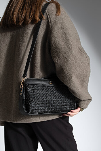Marjin Women's Zippered Inner Pocket Clutch Crossbody Hand and Shoulder Bag Faris Black