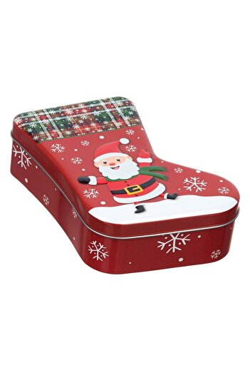 SHOPIENS Christmas Metal Box - Santa Claus Design, Red Checkered, 16.5x12x5 cm